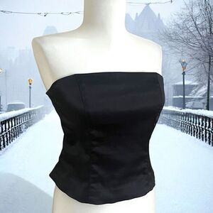 Vintage Newport News y2k Black Satin Strapless Top 4 festival mob wife grunge